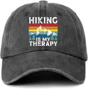 Funny Camping Hats Hiking is My Therapy Colorful Printed Baseball Caps Classic Cotton Adjustable Baseball Hats for Men Women Trendy Hiking Accessories Gifts for Hiker Camper Trucker Friend