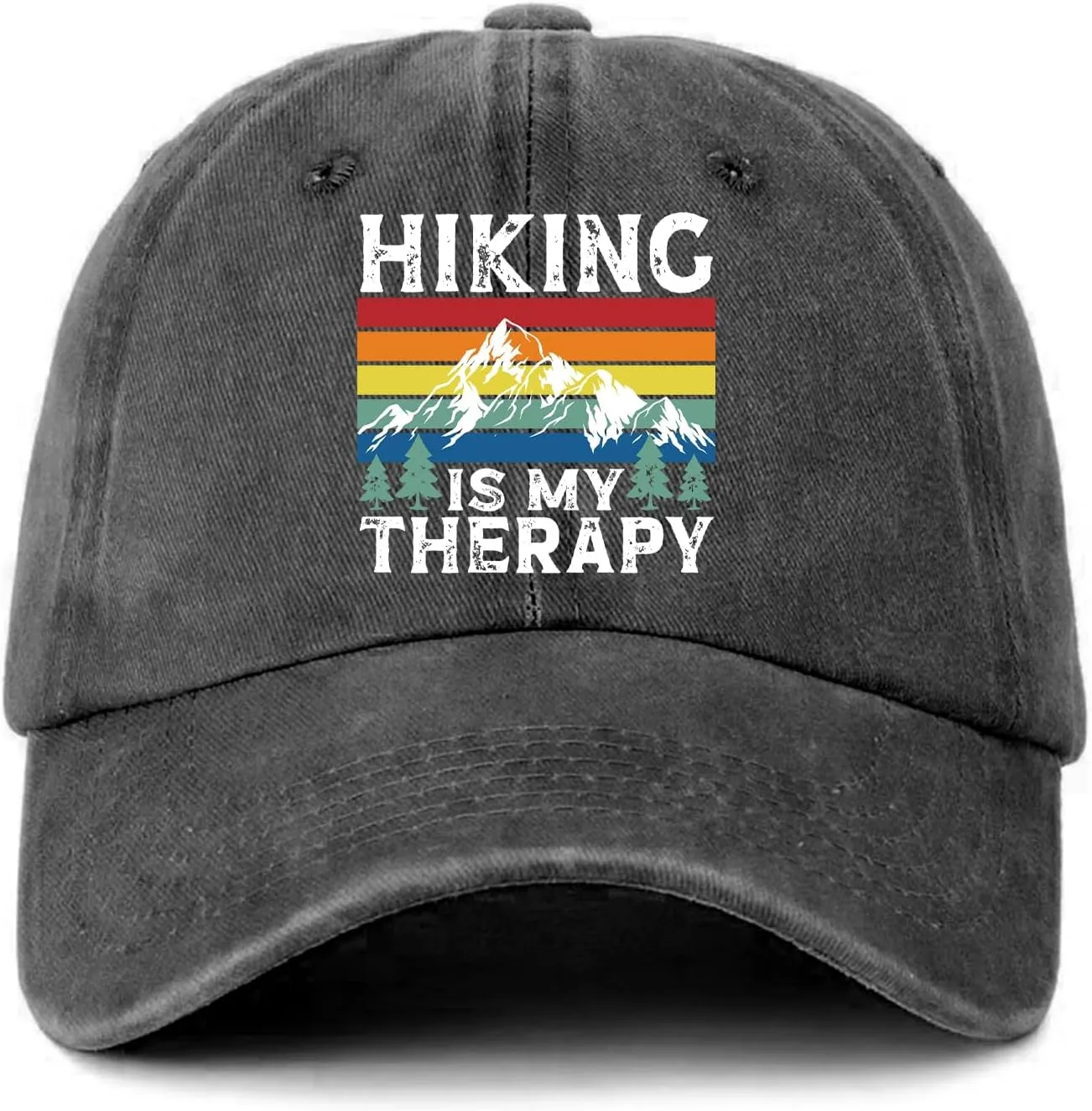 Funny Camping Hats Hiking is My Therapy Colorful Printed Baseball Caps Classic Cotton Adjustable Baseball Hats for Men Women Trendy Hiking Accessories Gifts for Hiker Camper Trucker Friend