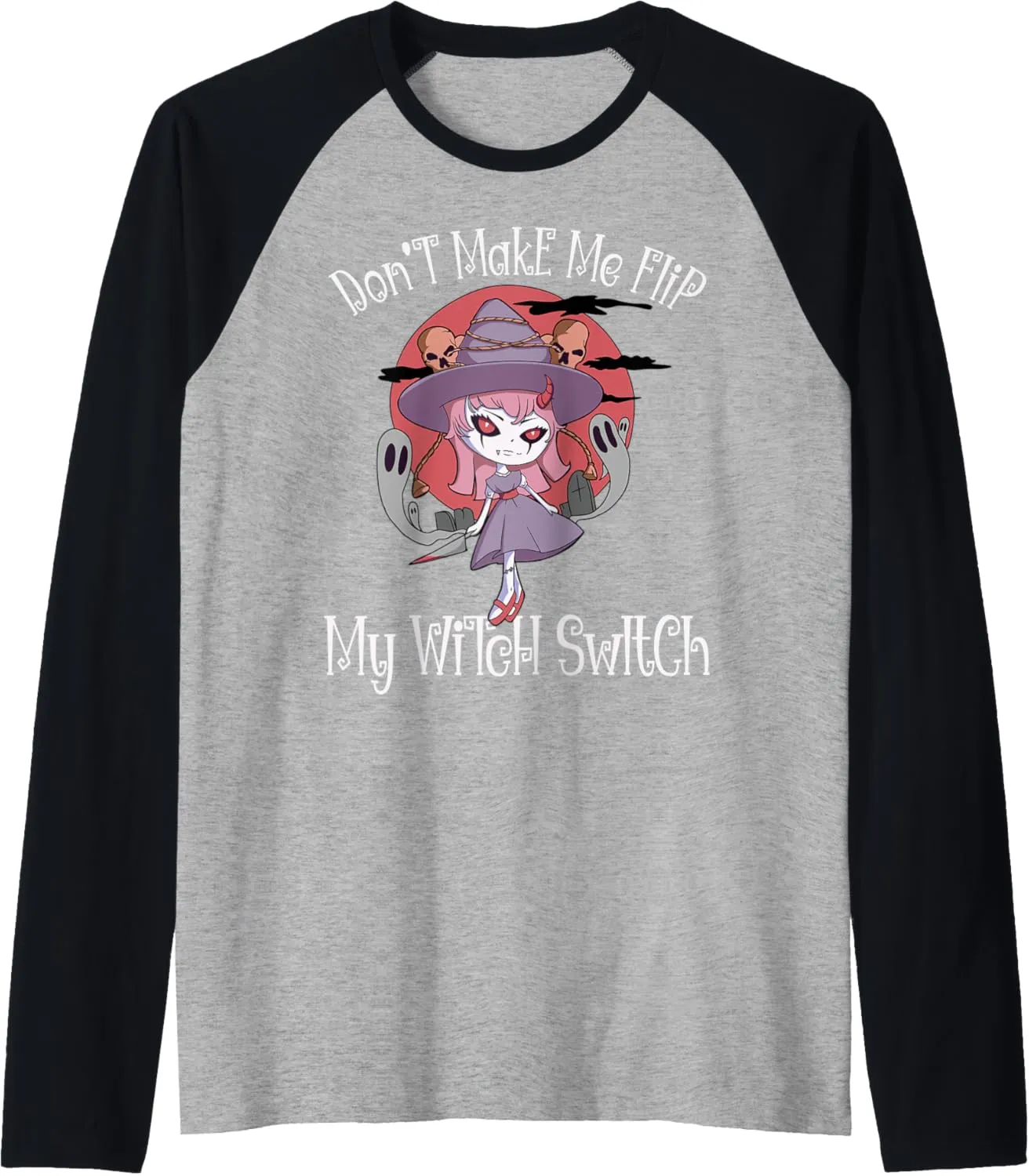 Funny Don't Make Me Flip My Witch Switch Halloween Raglan Baseball Tee