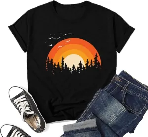 Funny Graphic Women Skinny Pine Tree Shirt Summer Hiking Camping Athletic Tees Nature Casual Comfy Clothes