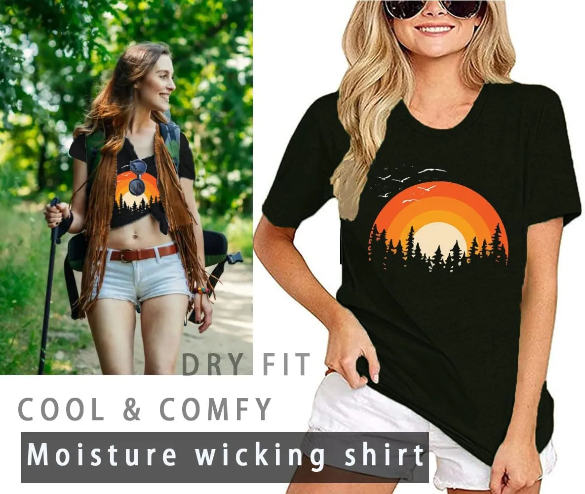 Funny Graphic Women Skinny Pine Tree Shirt Summer Hiking Camping Athletic Tees Nature Casual Comfy Clothes