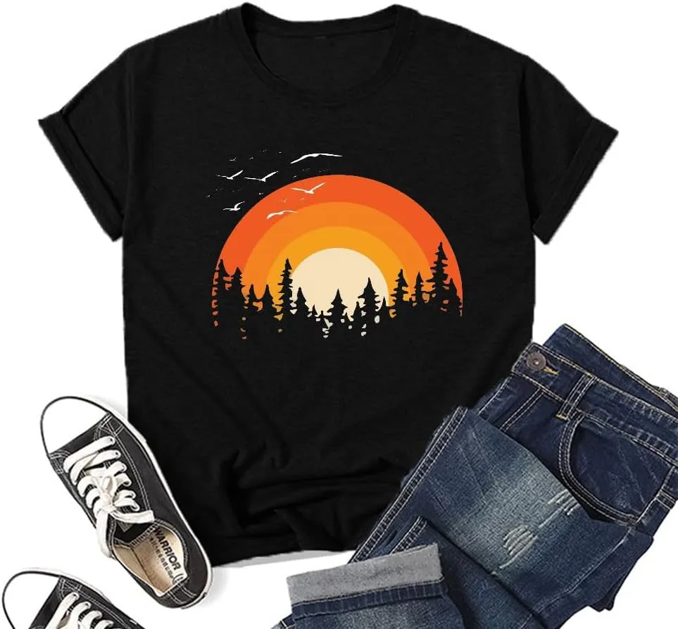 Funny Graphic Women Skinny Pine Tree Shirt Summer Hiking Camping Athletic Tees Nature Casual Comfy Clothes