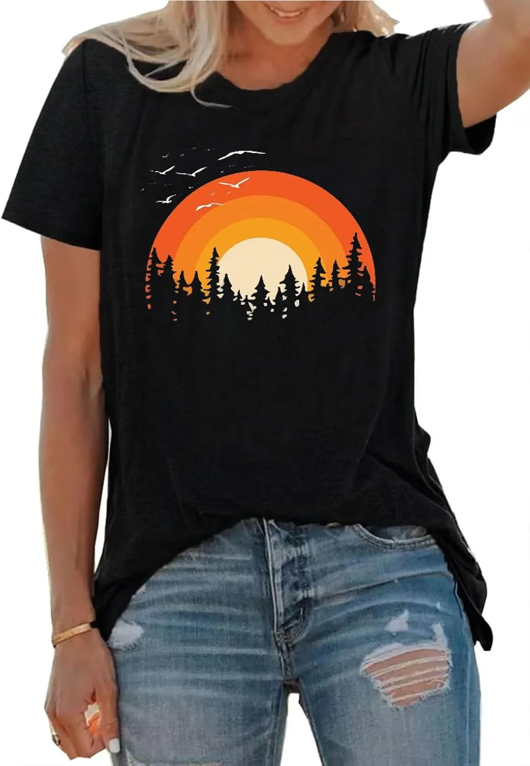 Funny Graphic Women Skinny Pine Tree Shirt Summer Hiking Camping Athletic Tees Nature Casual Comfy Clothes