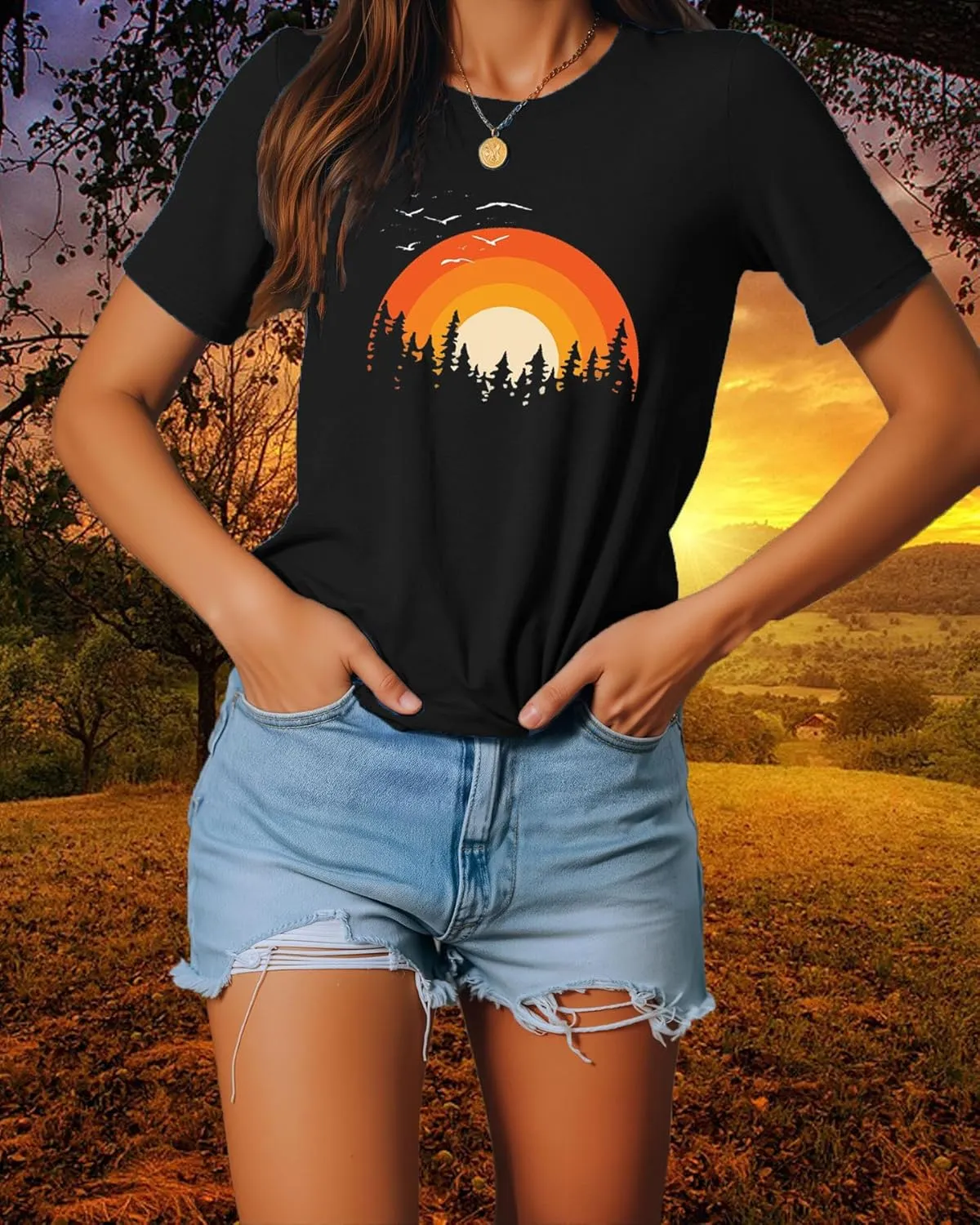 Funny Graphic Women Skinny Pine Tree Shirt Summer Hiking Camping Athletic Tees Nature Casual Comfy Clothes