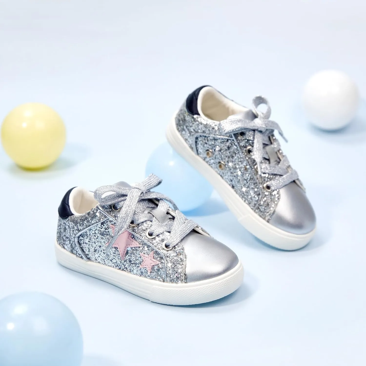 GINFIVE Toddler Girls Sneakers Little Girls Slip On Shoes Glitter Sneakers Todder