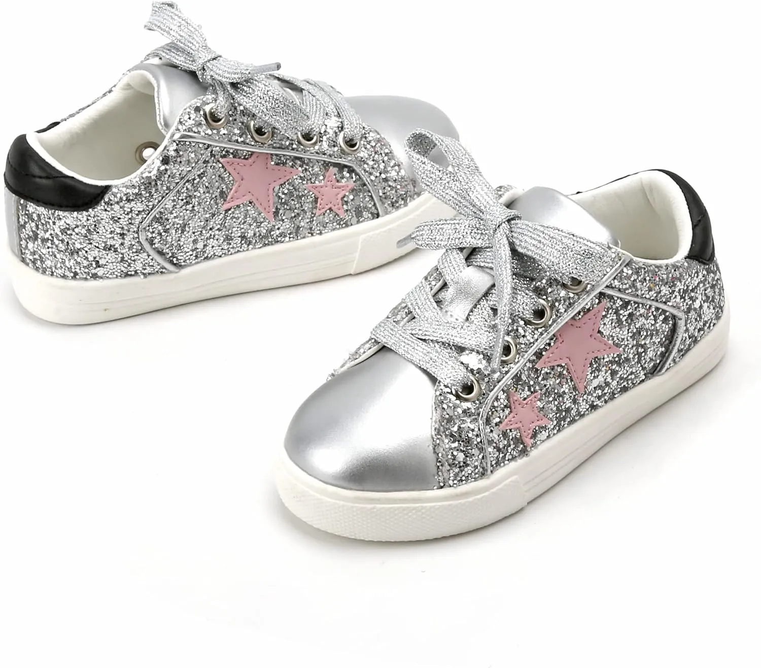 GINFIVE Toddler Girls Sneakers Little Girls Slip On Shoes Glitter Sneakers Todder
