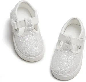 GINFIVE Toddler Girls Sneakers Little Girls Slip On Shoes Glitter Sneakers Todder