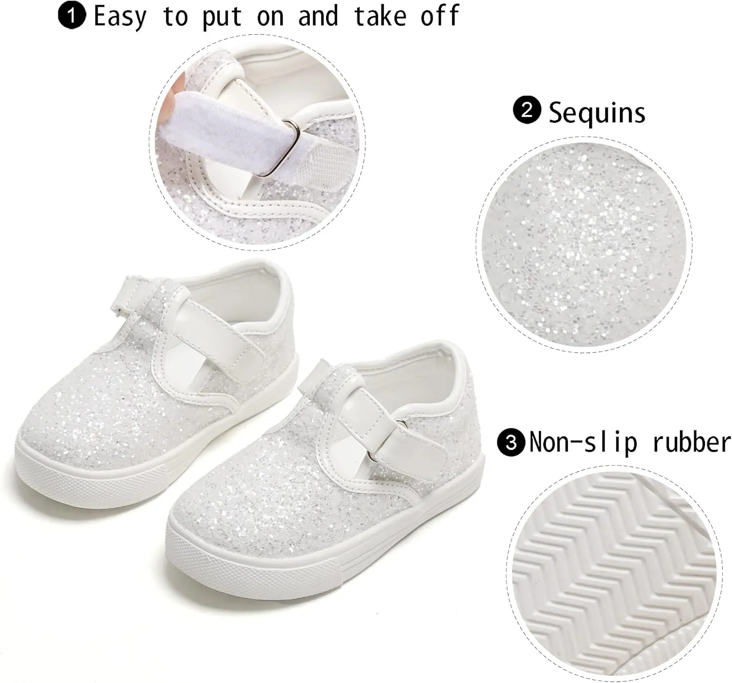 GINFIVE Toddler Girls Sneakers Little Girls Slip On Shoes Glitter Sneakers Todder