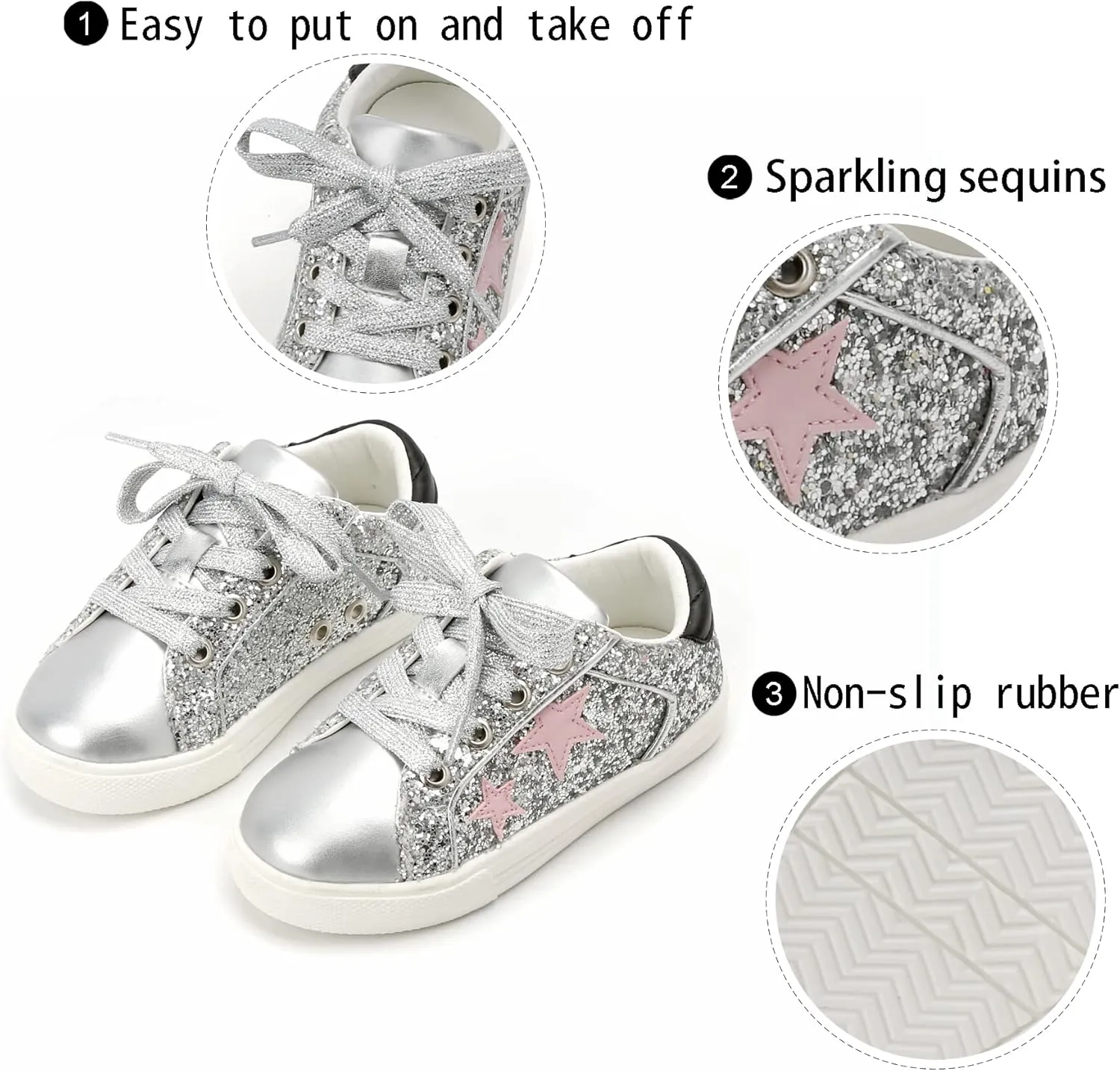 GINFIVE Toddler Girls Sneakers Little Girls Slip On Shoes Glitter Sneakers Todder