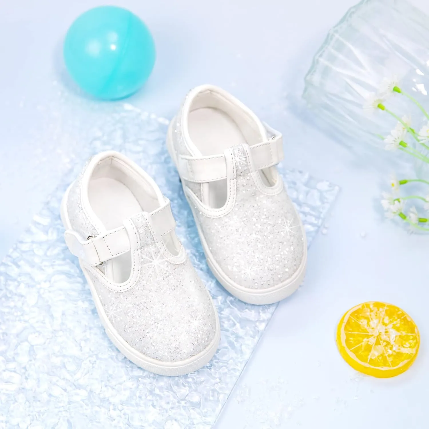 GINFIVE Toddler Girls Sneakers Little Girls Slip On Shoes Glitter Sneakers Todder