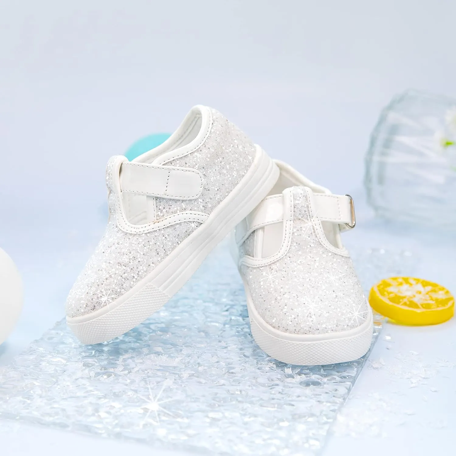 GINFIVE Toddler Girls Sneakers Little Girls Slip On Shoes Glitter Sneakers Todder