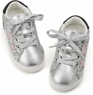 GINFIVE Toddler Girls Sneakers Little Girls Slip On Shoes Glitter Sneakers Todder