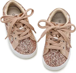 GINFIVE Toddler Girls Sneakers Little Girls Slip On Shoes Glitter Sneakers Todder