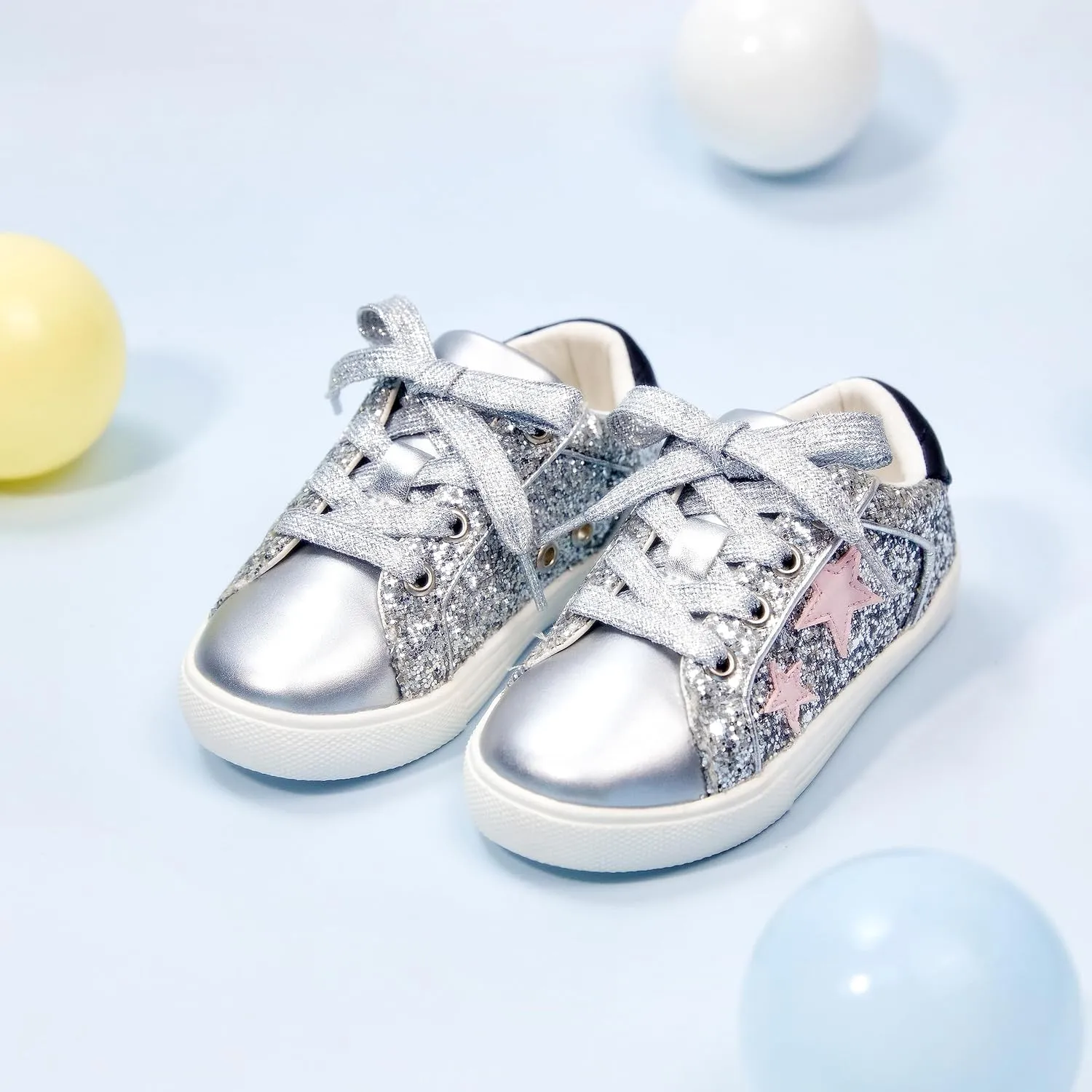 GINFIVE Toddler Girls Sneakers Little Girls Slip On Shoes Glitter Sneakers Todder