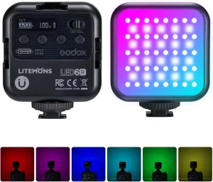 Godox LED6R RGB Video Light,360° Full Color LED Camera Light,HSI Adjustable 36000 Colors,CCT Bicolor 3200K～6500K,CRI 95,13 Scene Modes,Portable Photography Lighting Support Magnetic Attraction