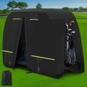 Golf Cart Cover Fits EZGO, Club Car, Yamaha Most 4 Passenger/ 2 Passenger Golf Cart, Upgrade Reflective Strips/Two Windproof Straps/Three Sides Zipper Opening/Four Air Vents, All Weather Protection