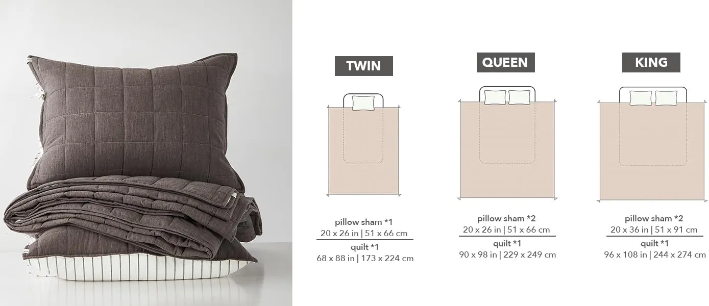 Gray Twin Quilt， Cotton Linen Twin Quilt Bedding Set，2-Pieces Quilted with Grey Stripe Coverlet Lightweight Grey Bedding Comforters with 1 Pillow Shams