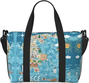 Greece Map Personal Item Travel Bags for Women - Durable Travel Duffel Bags, Gym Bags for Overnight Trips