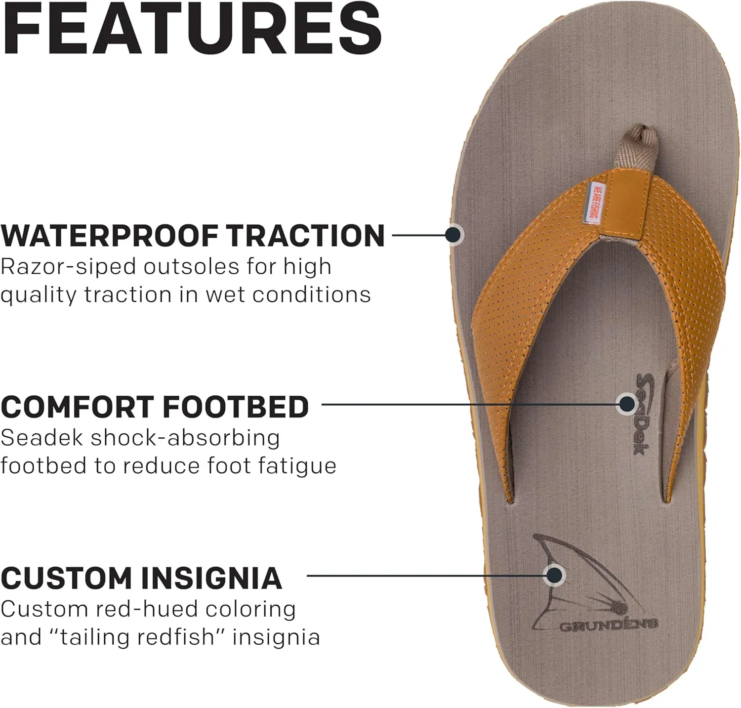 Grundens Species Sandal - Water Friendly Shoe & Wet Grip Sole, Ultra Cushioned Flip Flop, Gamefish Species Inspired