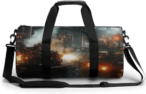 Gym Bag 17in for Men Women, Waterproof Foldable Sports Organizer, Durable Workout Travel Duffle Bag, Battle of Gears-113