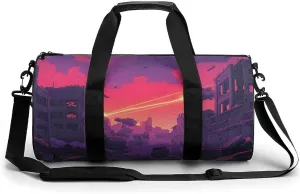 Gym Bag 17in for Men Women, Waterproof Foldable Sports Organizer, Durable Workout Travel Duffle Bag, Laser Combat in Ruins-226