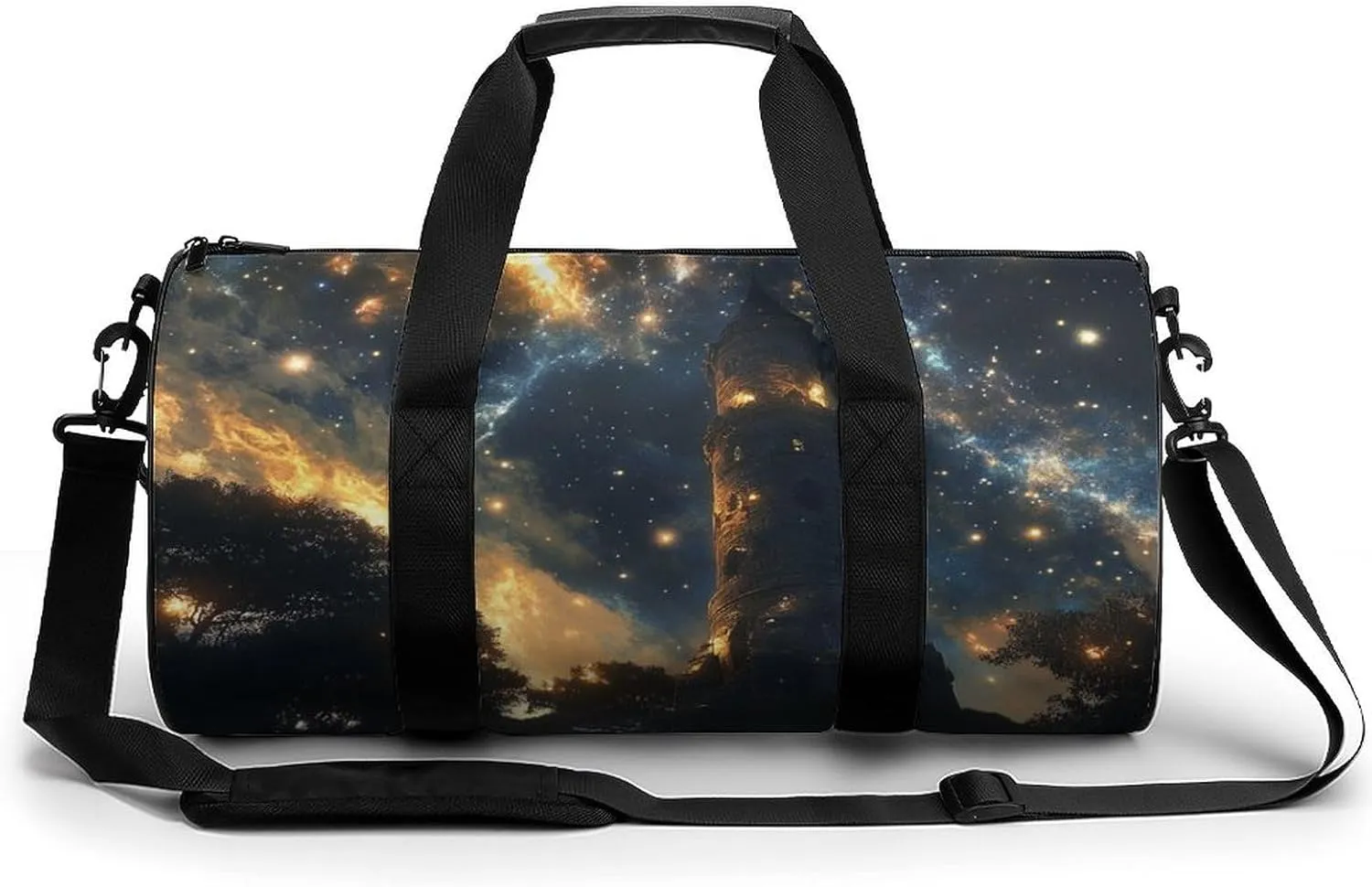 Gym Bag 17in for Men Women, Waterproof Foldable Sports Organizer, Durable Workout Travel Duffle Bag, Mystical Wizards Tower-16