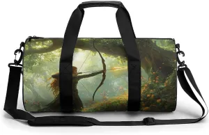 Gym Bag 17in for Men Women, Waterproof Foldable Sports Organizer, Durable Workout Travel Duffle Bag, Mystical Woodland Battle-18