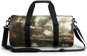 Gym Bag 17in for Men Women, Waterproof Foldable Sports Organizer, Durable Workout Travel Duffle Bag, Steam City Warfare-65