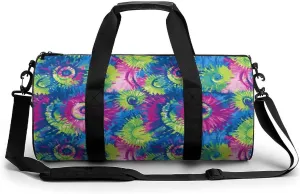 Gym Bag 17in for Men Women, Waterproof Foldable Sports Organizer, Durable Workout Travel Duffle Bag, Tropical Burst Tie-Dye-126
