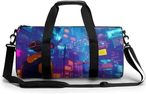 Gym Bag 17in for Men Women, Waterproof Foldable Sports Organizer, Durable Workout Travel Duffle Bag, Virtual World Awakening-93