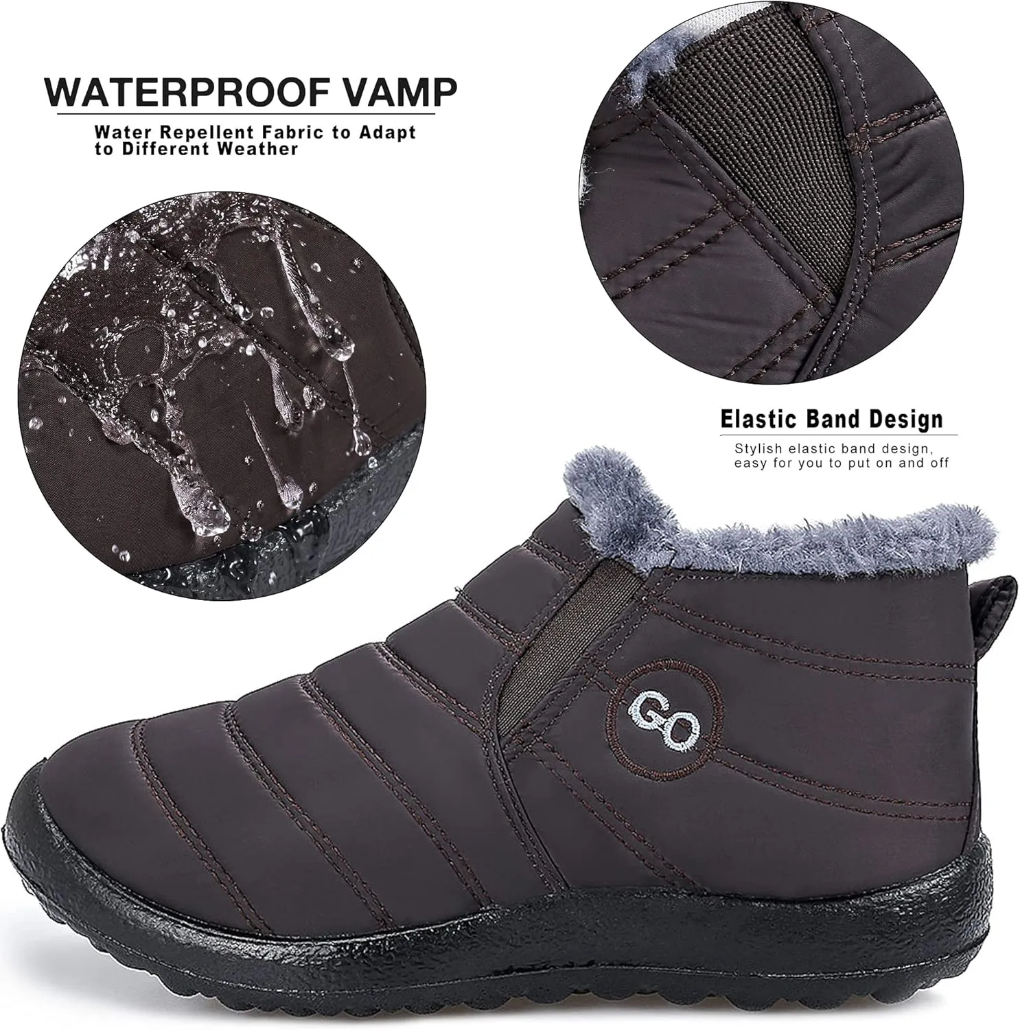 HARENCE Snow Boots for Women Winter Boot with Comfortable Warm Fur Lined Ankle Booties Outdoor Slip On Waterproof Short Boots