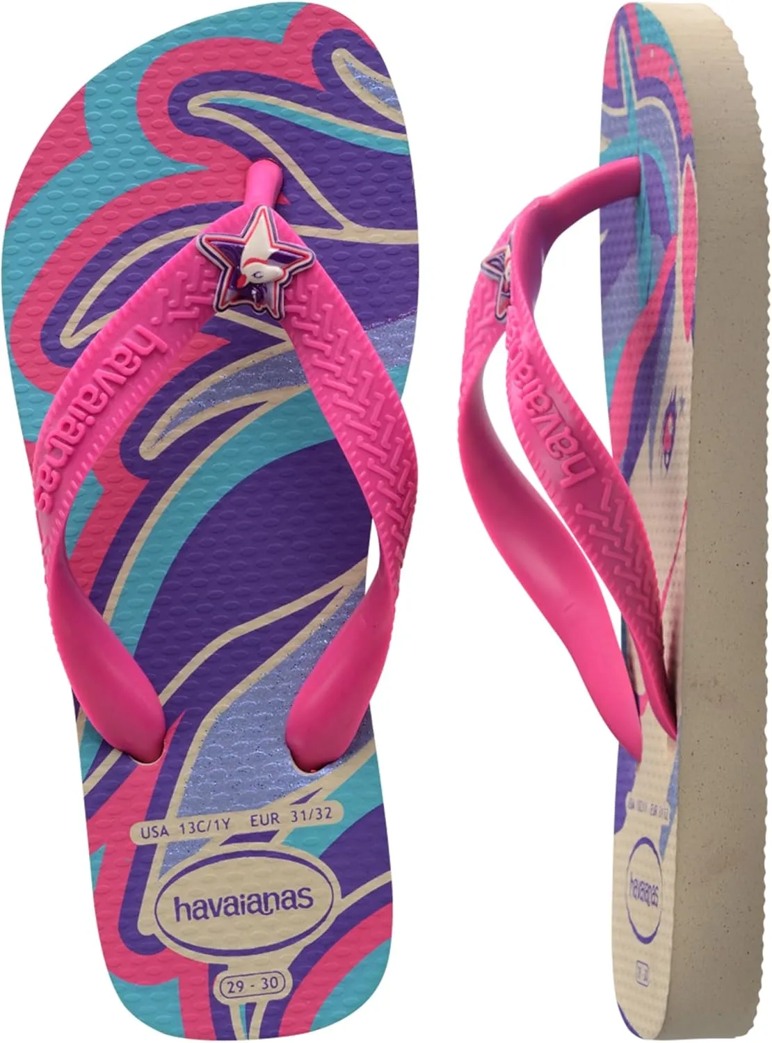 Havaianas Girl's Kids Fantasy Beige/Magenta Neon Flip-Flop