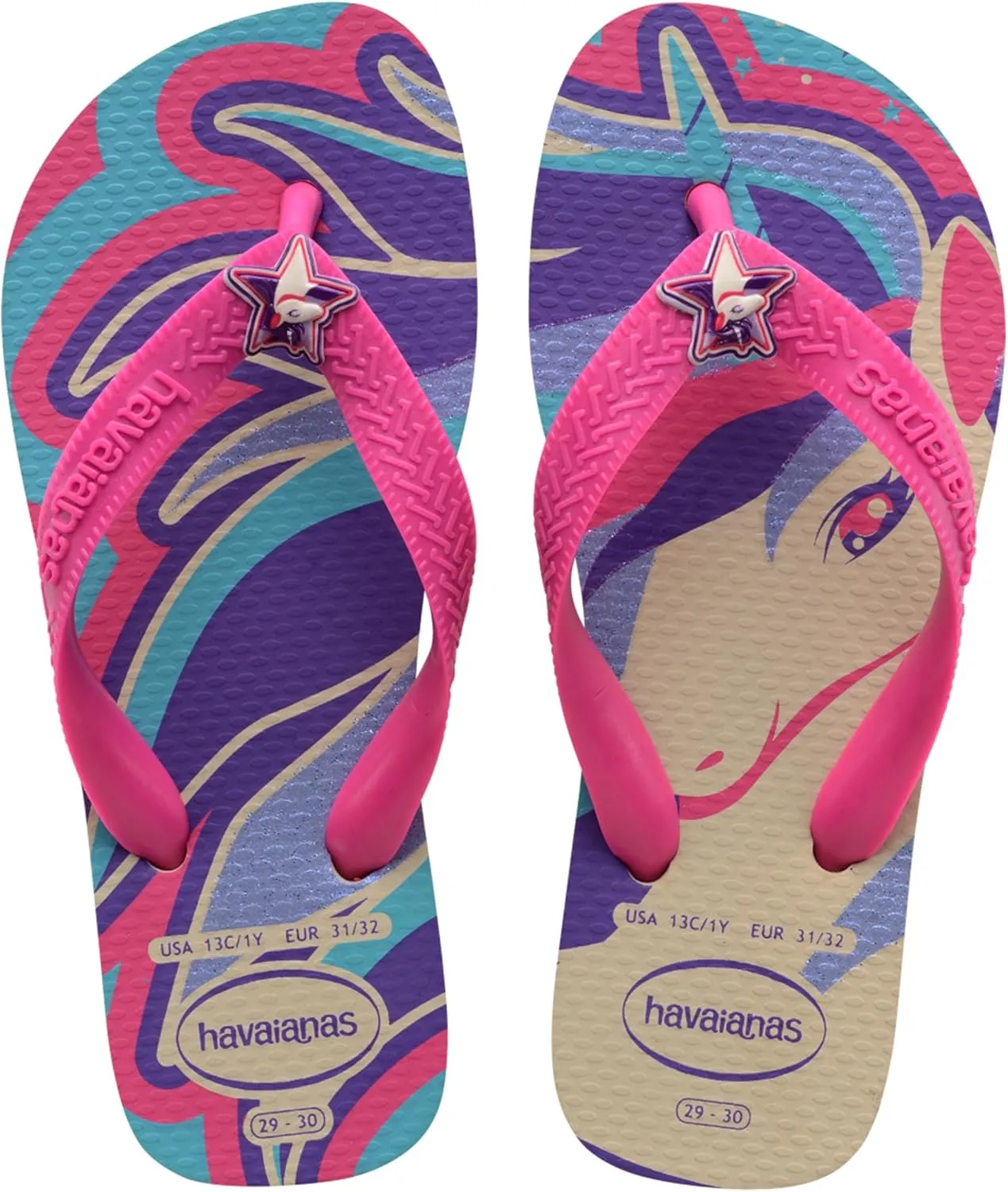Havaianas Girl's Kids Fantasy Beige/Magenta Neon Flip-Flop