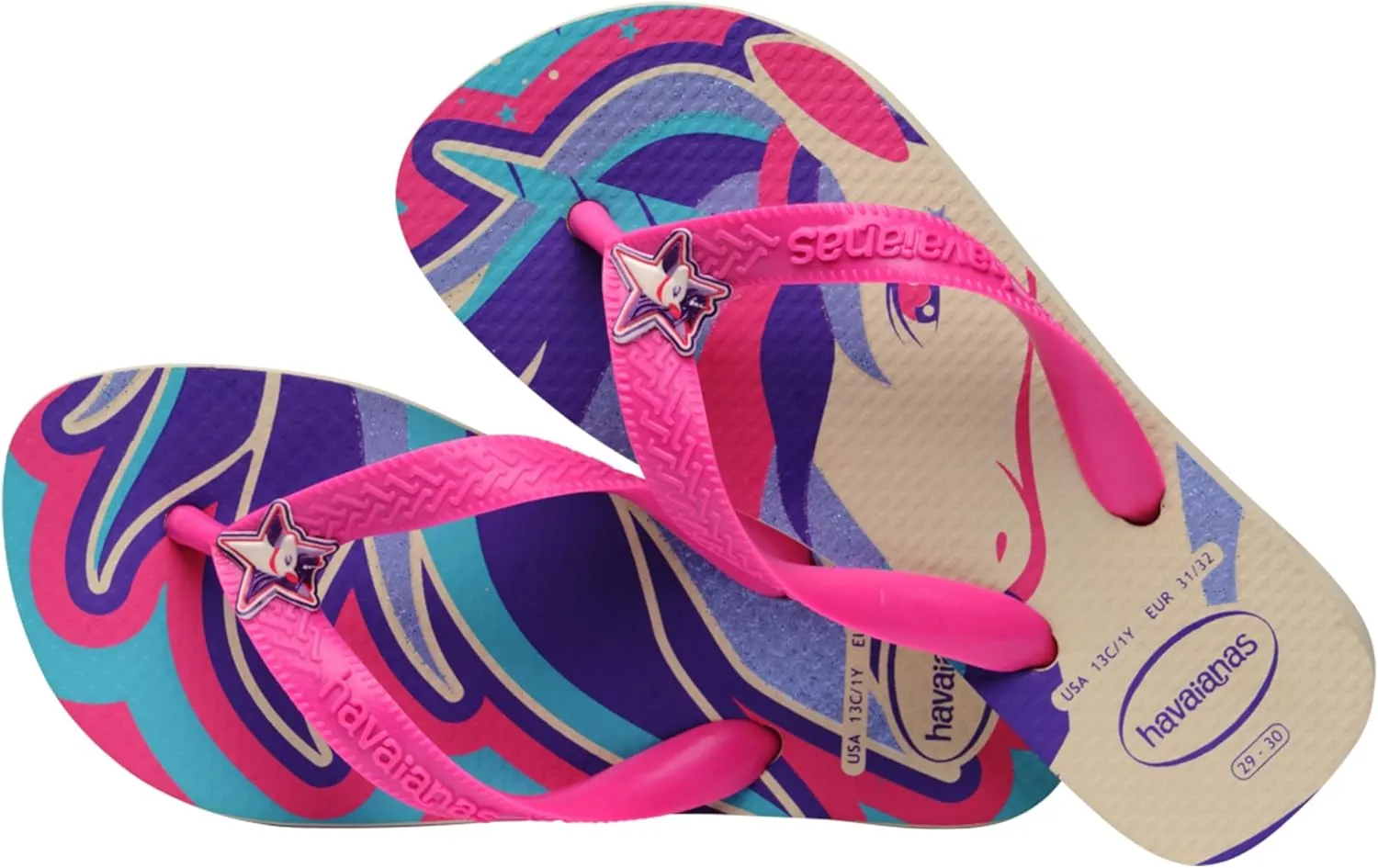 Havaianas Girl's Kids Fantasy Beige/Magenta Neon Flip-Flop
