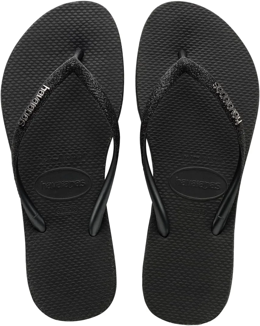havaianas Women Slim Sparkle me Flip Flops - Spring and Summer Pool Sandals for Women - Black, 7/8W