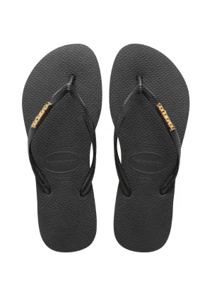 .Havaianas Womens Slim Logo Metallic Black / Gold - (SLIMLOGOMETALLIC) - HV10 - R1L6/F