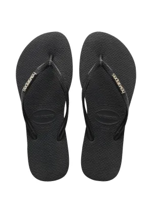 .Havaianas Womens Slim Logo Metallic Black / Silver - (SLIMLOGOMETALLIC) - HV8 - R1L6/F