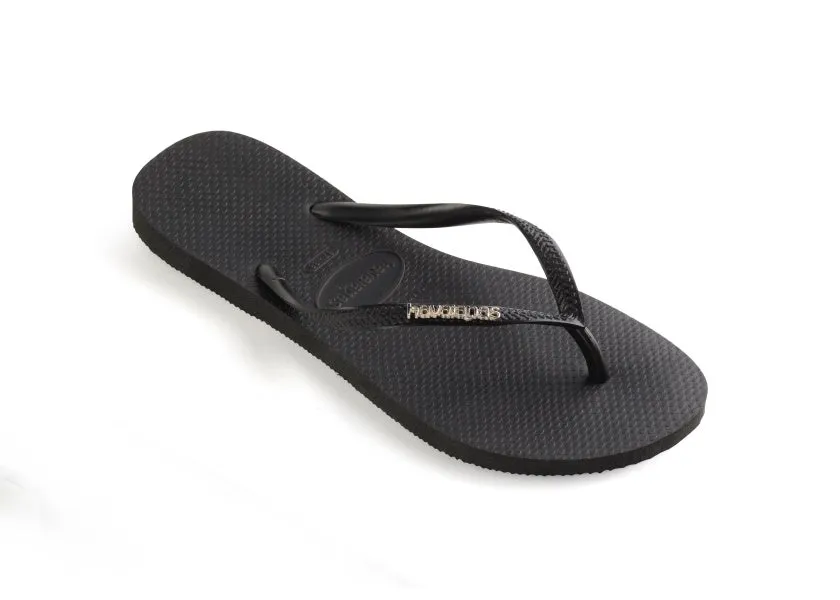 .Havaianas Womens Slim Logo Metallic Black / Silver - (SLIMLOGOMETALLIC) - HV8 - R1L6/F