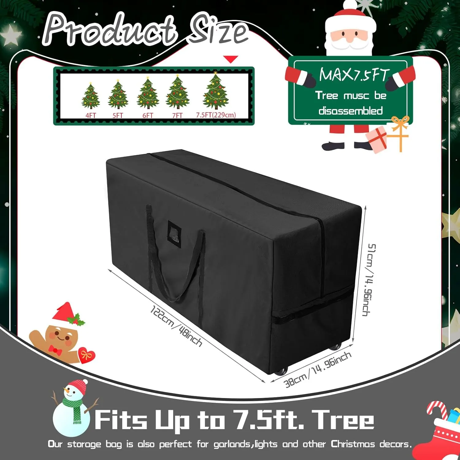Heavy Duty Christmas Tree Storage Bag - 900d Oxford Fabric with Wheels and Reinforced Handles, Durable Storage Box for Disassembled Holiday Trees(7.5ft,Black)