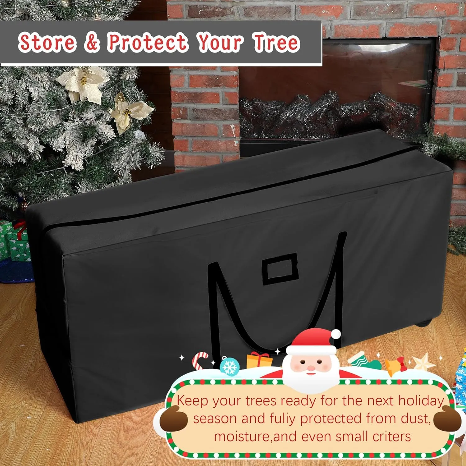 Heavy Duty Christmas Tree Storage Bag - 900d Oxford Fabric with Wheels and Reinforced Handles, Durable Storage Box for Disassembled Holiday Trees(7.5ft,Black)