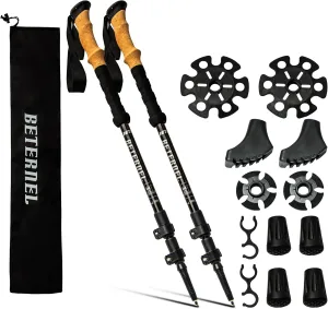 Hiking and Walking Poles- Pair of 2 Walking Sticks- Beternel Ultra Strong Streking - Lightweight Collapsible Hiking Poles -Adjustable Hiking Poles -7075 Aluminum with Cork Grip-Ski Sticks