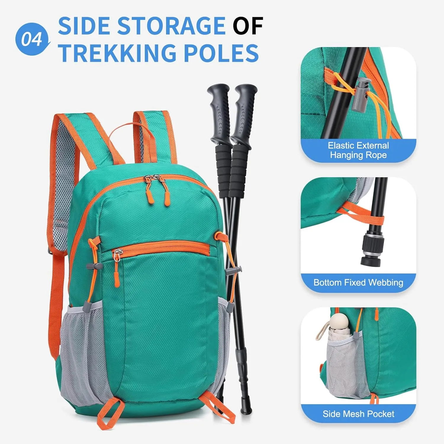 Hiking Daypack Packable, Camping Backpack Water Resistant Lightweight Polyester for Men Women Travel Outdoor