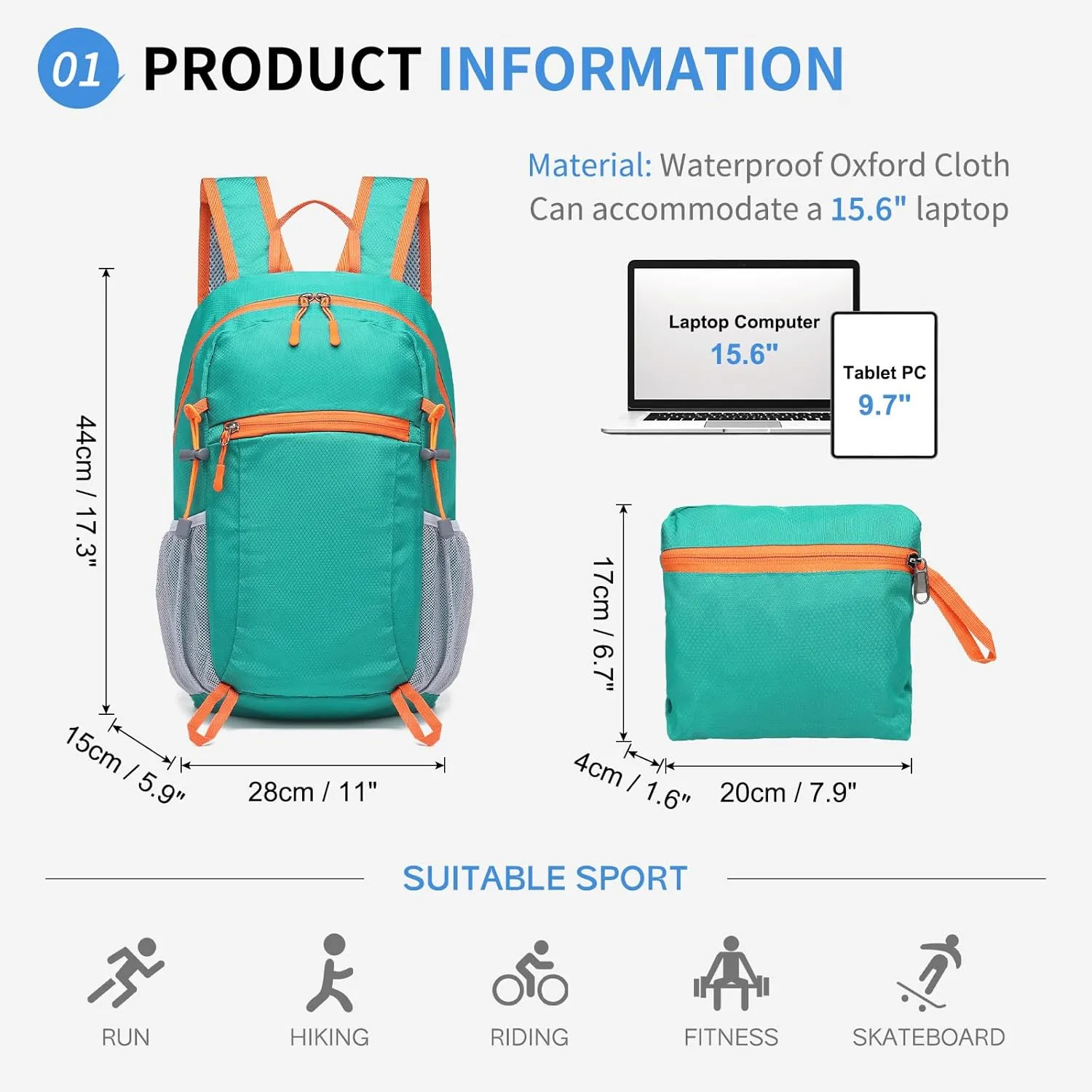 Hiking Daypack Packable, Camping Backpack Water Resistant Lightweight Polyester for Men Women Travel Outdoor