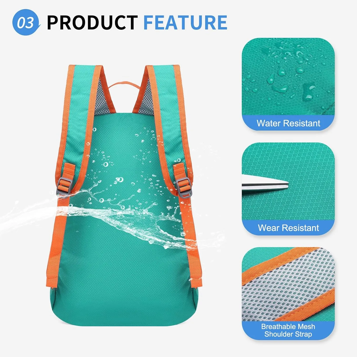 Hiking Daypack Packable, Camping Backpack Water Resistant Lightweight Polyester for Men Women Travel Outdoor