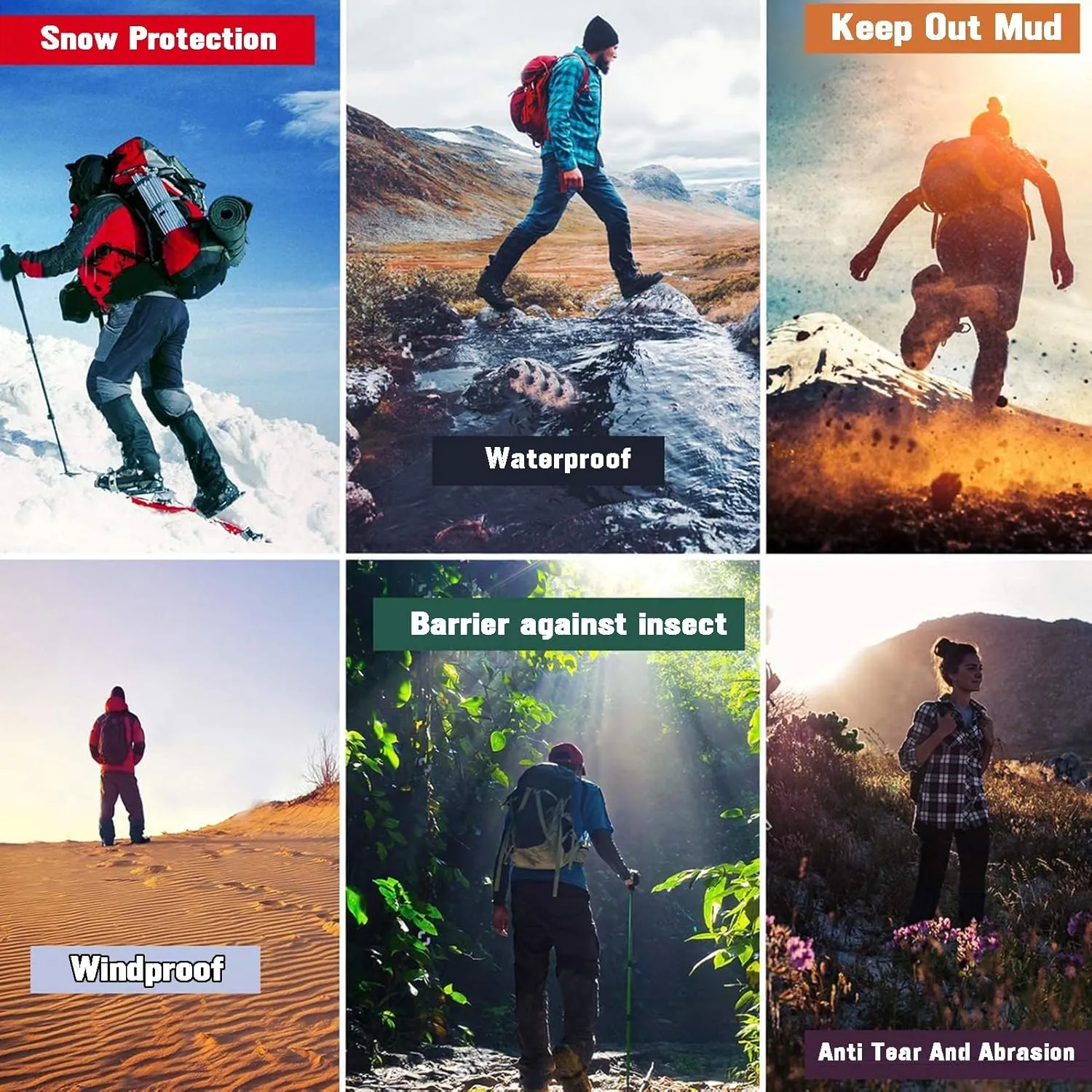 Hiking Gaiters, Cloth Boot Gaiters, Outdoor Walking Gaiters, Ankle Leg Gaiters, for Men and Women for Mountain Snow Hiking Skiing Walking Climbing Gardening
