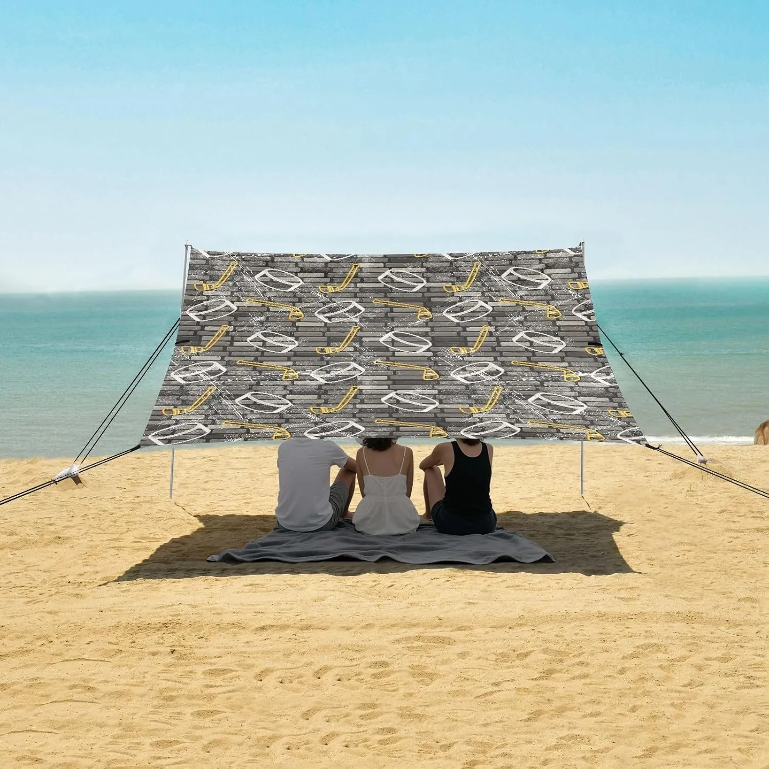 Hockey Brick Texture Pattern Beach Camping Tent Sun Shelter for Whole Family, Beach Shade Canopy with UPF50  UV Protection,Easy Set Up and Carry,Outdoor Shade for Trips, Fishing, Backyard Fun P