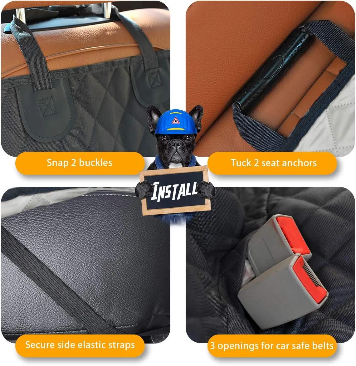 Honest Dog Car Seat Covers, Dog seat Cover with Side Flap for Cars, Trucks, and Suv's - Waterproof & Nonslip Pet Seat Cover for Backseat(Black, 57”W x 47”L)