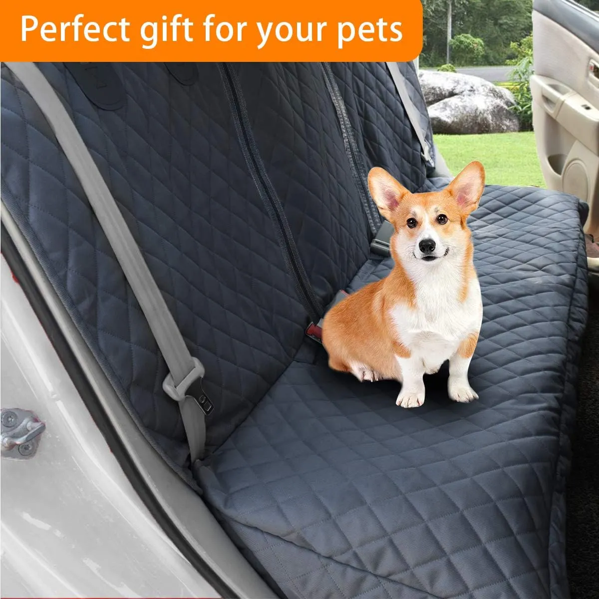Honest Dog Car Seat Covers, Dog seat Cover with Side Flap for Cars, Trucks, and Suv's - Waterproof & Nonslip Pet Seat Cover for Backseat(Black, 57”W x 47”L)