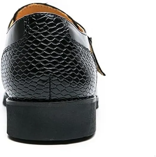 HOOENG Dress Oxford for Men Slip On Monk Strap Crocodile Print Faux Leather Slip Resistant Low Top Block Heel Rubber Sole Anti-Slip Outdoor