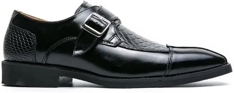 HOOENG Dress Oxford for Men Slip On Monk Strap Crocodile Print Faux Leather Slip Resistant Low Top Block Heel Rubber Sole Anti-Slip Outdoor